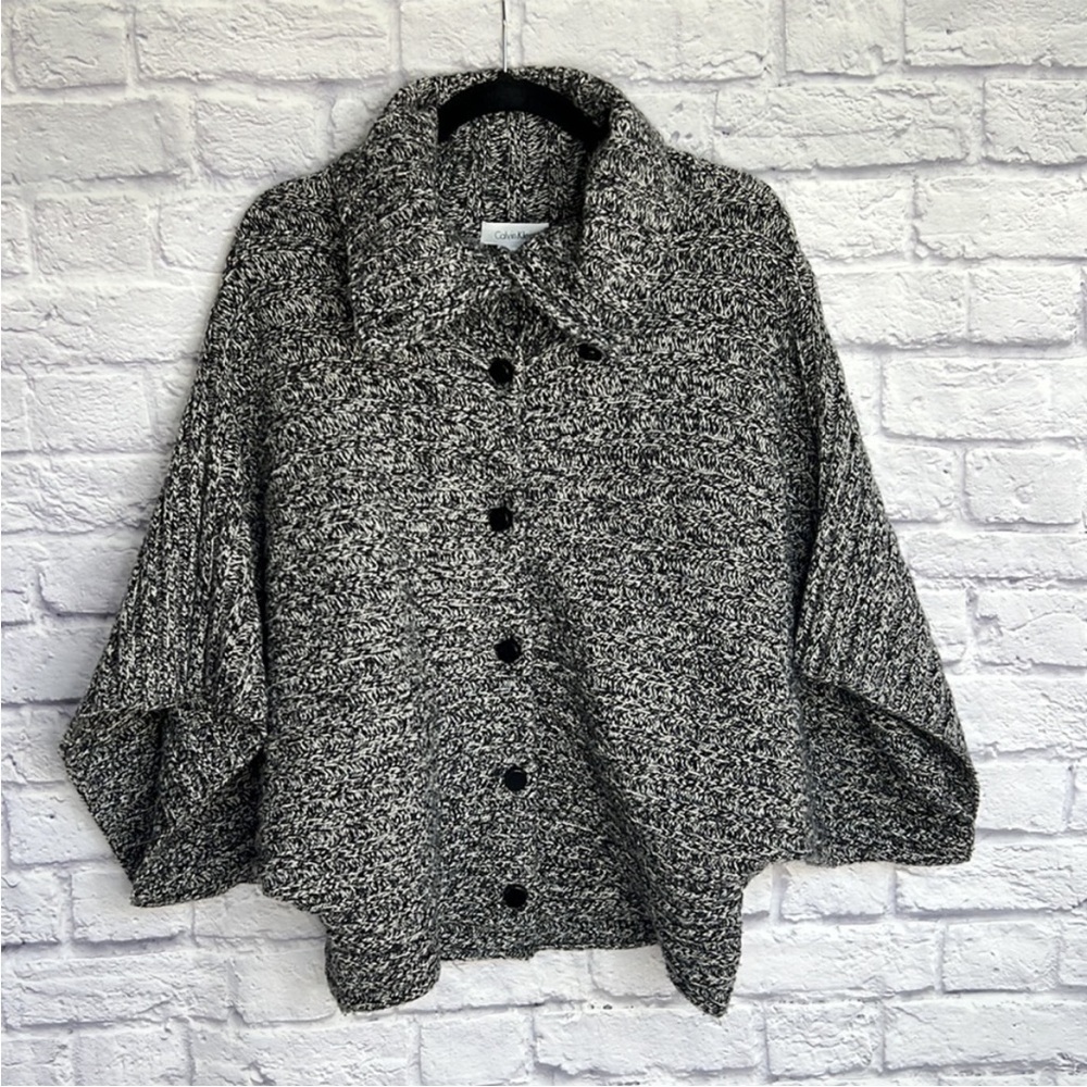 Calvin Klein Lambswool Cowl Neck Sweater Black Grey Cardigan Women’s Medium
